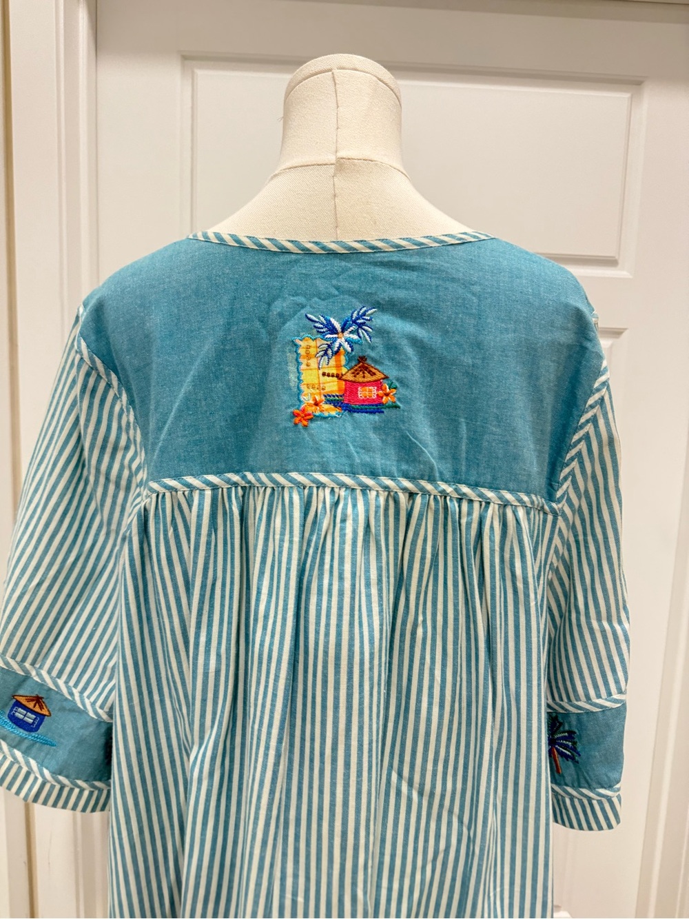 Bechamel Blue Stripe Patio Dress with Tropical Embroidery - Picture 8 of 10
